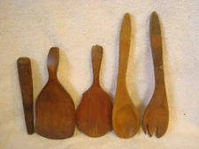 Set of 5 Vintage Wooden Kitchen Utensils (item #298)
