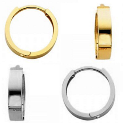 14K Solider Reifen Huggie Poliert Einfache Ohrringe Flach Quadratisch Aretes de Oro 3 mm