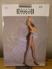 BNIP WOLFORD SONYA FISHNET+SIDE STRIPES TIGHTS 19179 7005-BLACK XS/UK 6-8
