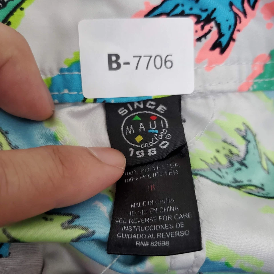 Maui and Sons Hombres Traje de Baño 38 Verde Board Shorts Tiburón Monstruo Cordón Foto 2 de 4