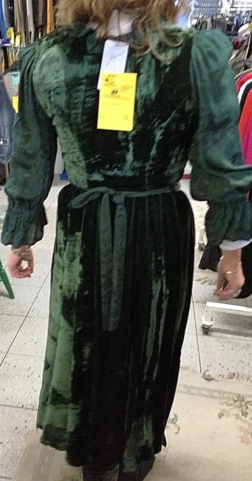Trachten-Kleid klassisch 38 Samt, tannengrün, V-Ausschn, Rüschen, Schürze,  - Bild 4 von 4