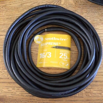Southwire Seoprene AWG 16/3C SJE00W 300V 105*C Power Cable Cord Black 25ft