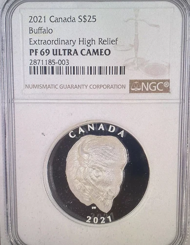 2021 Canada Buffalo Extraordinary High Relief 1 oz Silver $25 NGC PF69 UC