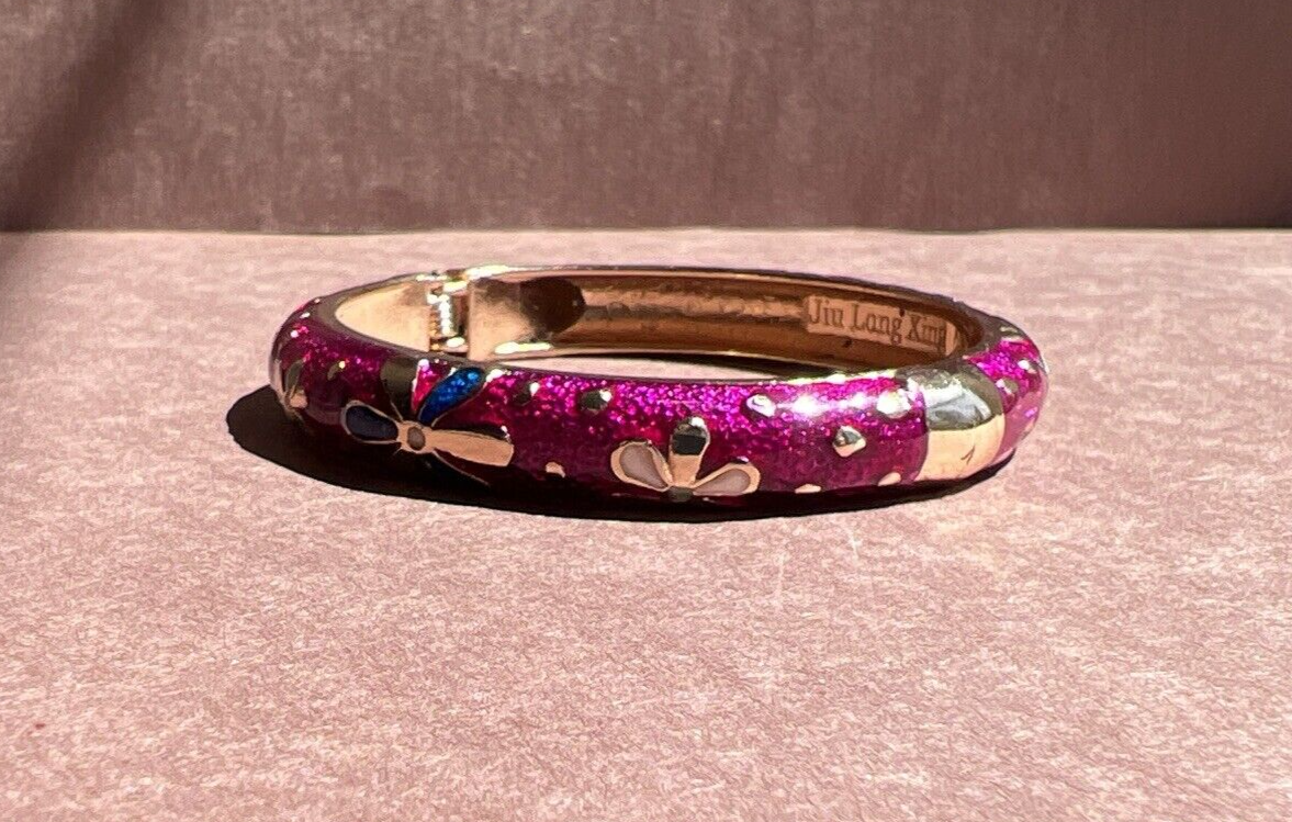 Vintage Jiu Long Xing Gold Tone Cloisonné Cerise Enamel
