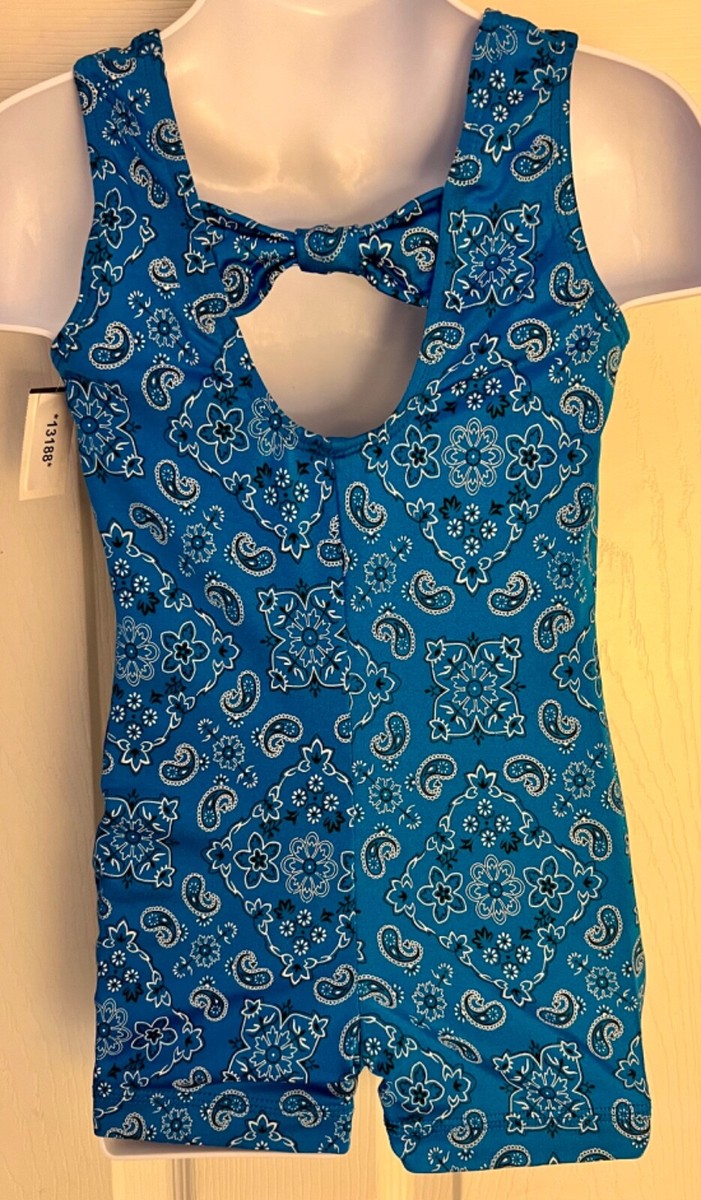 GK BIKETARD CHILD CHILD X-SMALL BLUE PAISLEY PRINT GYMNASTICS