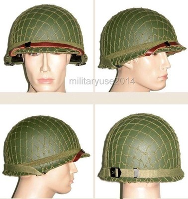 Airsoft Outdoor WW2 US M1 Helmet with Goggles Steel Field with Net Cover Cat Eye Belt (Green