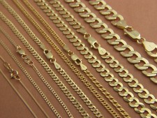 10K Gold Solid 1mm-7mm Curb Cuban Chain Link Pendant Necklace Bracelet, 8"-30"