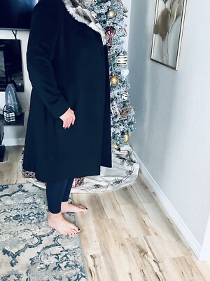 Cinzia Rocca Coat Size 8. Black With Rabbit Fur. 100% Cupro | eBay