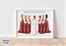 Personalised Bridesmaids Bride gift, Wedding print, Bridal Party Gift Thank you