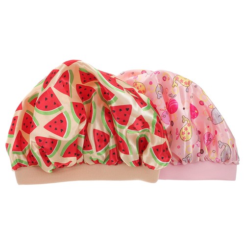 2 Pcs Sleeping Head Cover Kids Cap Satin Elastic Band Hats Child