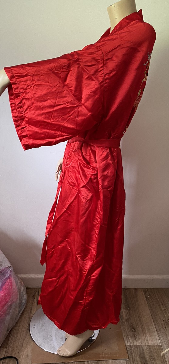 90s vintage 100% pure silk red Dressing Gown XL Chinese