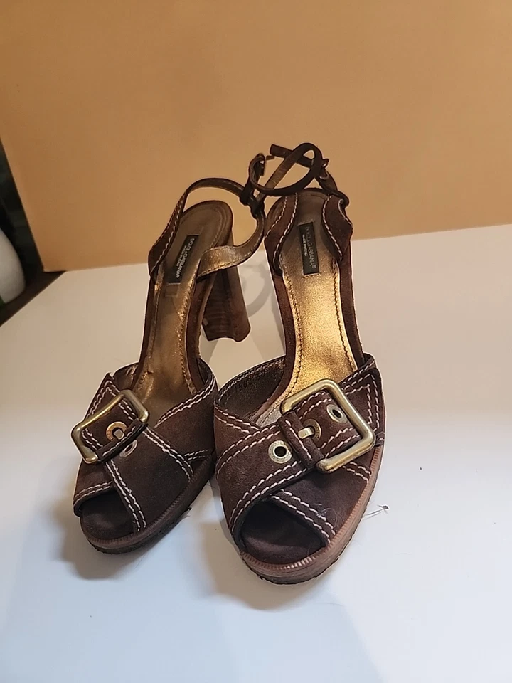 Salto Dolce & Gabbana couro camurça verde feminino tamanho 38 cruzado biqueira aberta sapatos - Imagem 3 de 4