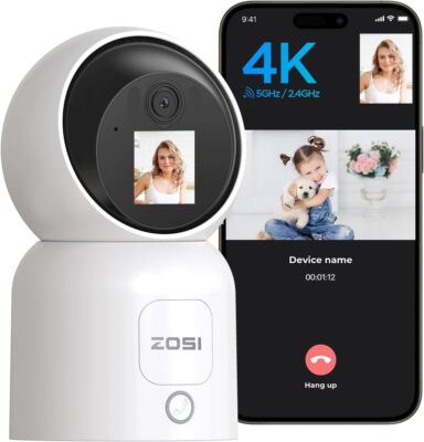 ZOSI 4K WLAN Überwachungskamera Innen 360° Schwenkbar 8MP WiFi IP Kamera Baby KI