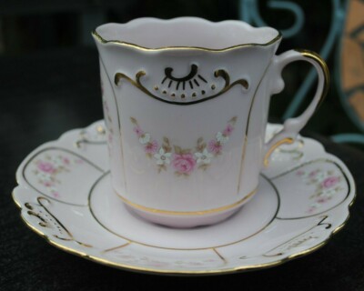 Mokka - Tassenset - Porzellan..14 Karat...De Boheme..Tasse + Untertasse..Rosé..