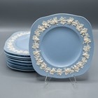 READ Wedgwood Queensware Cream on Blue Lavender Square Luncheon Plates Set of 10