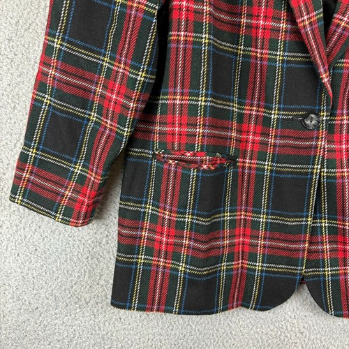 Vtg Plaid Blazer Jacket Womens 20W Wool Academia Preppy Corpcore Velvet Tartan - Picture 3 of 13