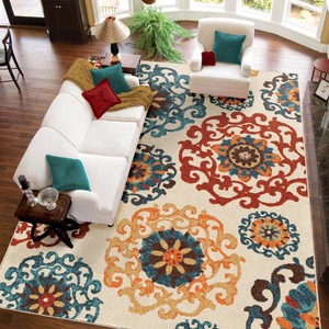 Elegant Area Rug Turquoise Orange Ivory Dynamic Design Carpet Floor Image Is Loading Elegant Area Rug Turquoise Orange Ivory Dynamic Design