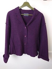 Oska 100% Boiled Virgin Wool Short Jacket Coat Size 3 14-16 Purple Button Up