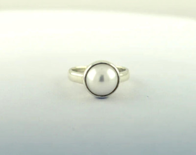 Unisex Pinky Finger Size 5 US Natural White Pearl Gemstone 925 Solid Silver Ring
