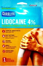 Coralite  Pain Relief Patch Lidocain 4% Max Strength Lot of 1 to 6 (3.9"x5.5") *