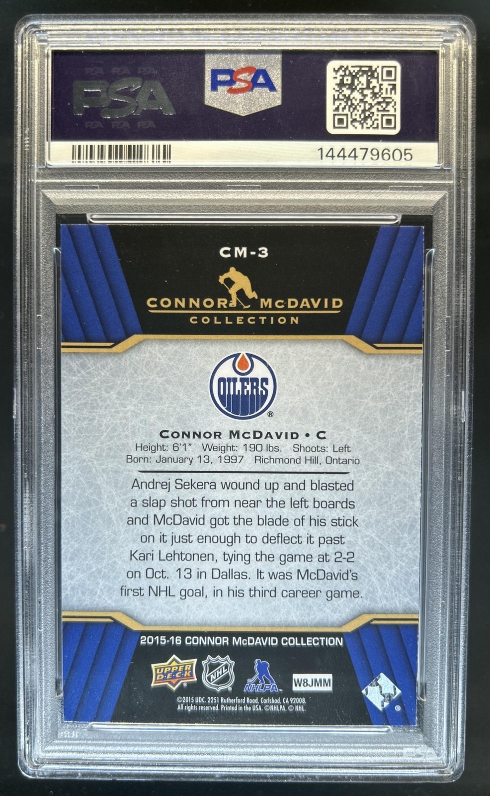 2015-16 Upper Deck Connor McDavid Rookie RC #CM-3 Oilers PSA 7 view 2
