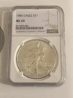 1986 American Silver Eagle Coin - NGC MS69 1oz .999 Fine Silver