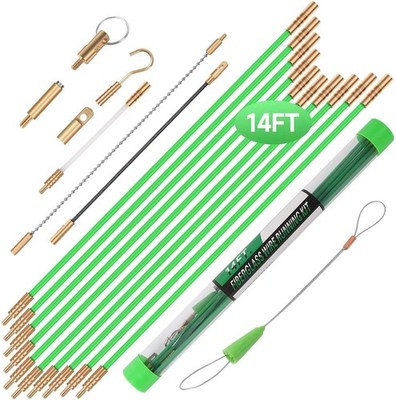 14FT Wire Fishing Tool Fish Tape Cable Rods, Bright Green Wire Puller with 5