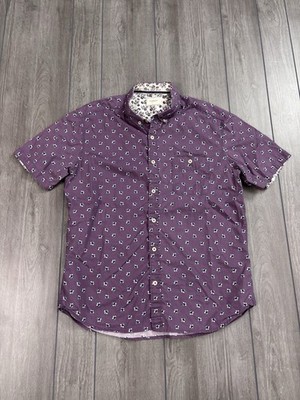 Men s 7 Diamonds Floral Print Short Sleeve Button Down Shirt, Size Large