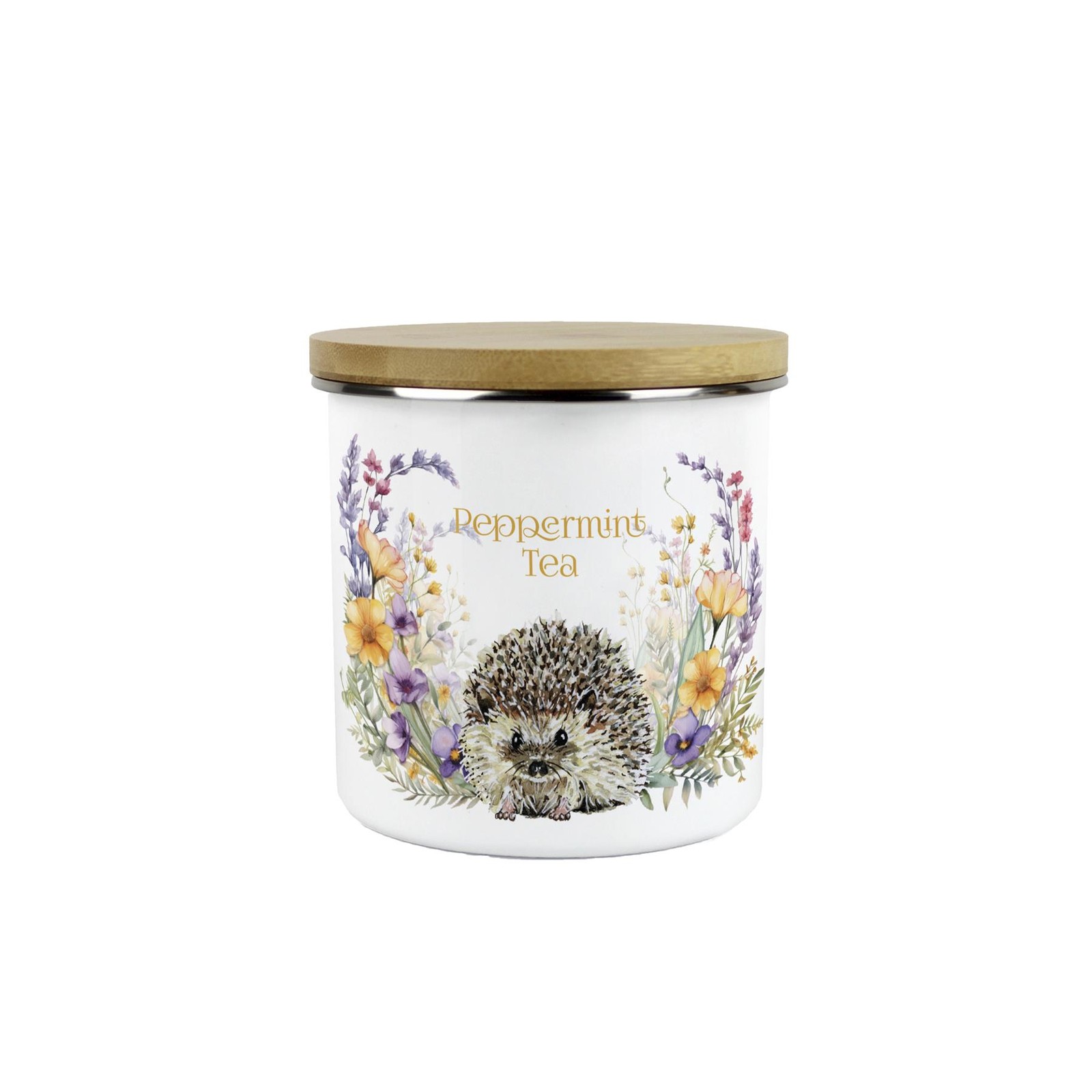 Floral Hedgehog Peppermint Tea Canister - Cute Wildlife Kitchen Storage Jar Gift