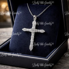 14k  White  gold Natural Diamond Cross necklace  baguette  0.28 ct — photo 2