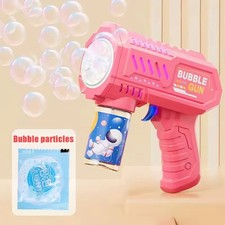 New Pink Fully Automatic Space Bubble Machine Rocket 10 Hole Bubble Maker Toys