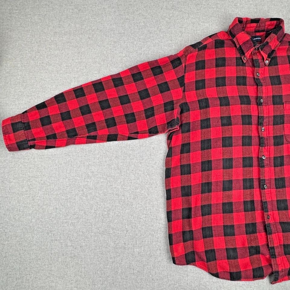 Camisa de franela de manga larga grande para hombre John Ashford - roja negra a cuadros 100 % algodón Foto 2 de 4