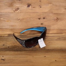 OVERSIZED VINTAGE RETRO Style SUN GLASSES Black Blue Frame Bling Crystals