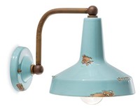 Wandlampe Keramik Vintage E27 H: 21 Cm Shabby Hellblau Handarbeit Leuchte Wand