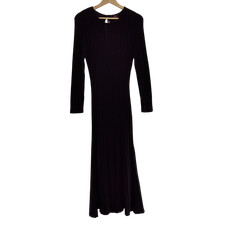 Quince Women Mongolian Cashmere Wide-Rib Midi Dress Black L