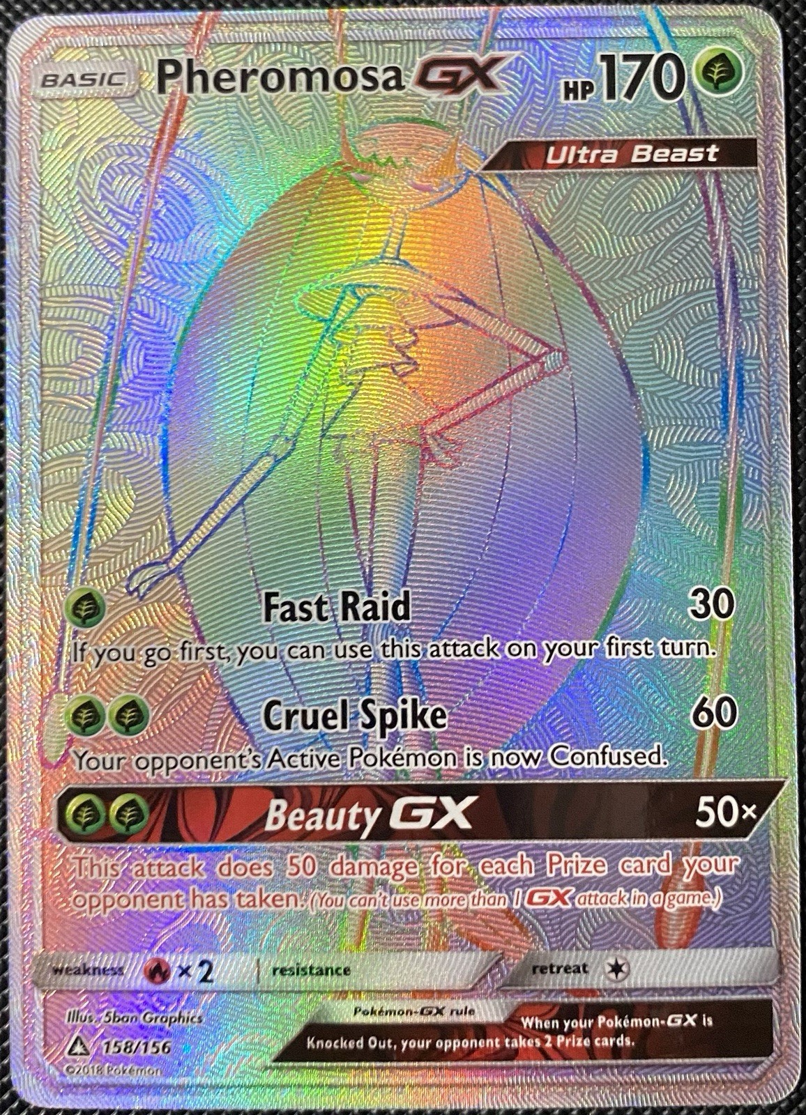 Pheromosa GX (Secret Rare) 158/156 Sm-Ultra Prism Holo MINT - Pokémon Card