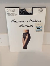 NEW!! Famous Makers Lace Top Nylons Size Med Tall Black Silky Sheer Lycra Vntg