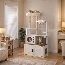 HOOBRO Cat Litter Box Enclosure Furniture 31.5"L x 17.7"W x 65.7"H White