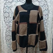 VTG Christopher & Banks Hand Embroidered Cardigan Sweater Womens Large patchwork