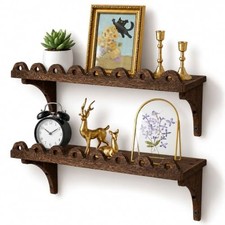 Scalloped Wood Wall Shelves, 17-Inch Wavy Rustic Floating Shelves, Brown-hollow