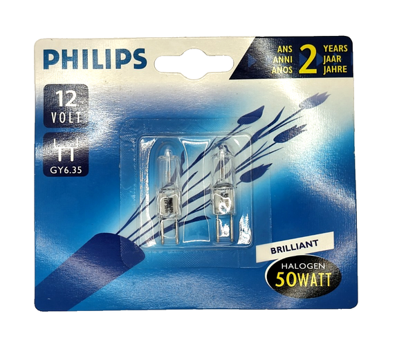 2X Philips GY6.35 Halogen 50W 12V Stiftsockel Gy6,35 Klar Dimmbar! - Kein Led-image