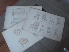 LOT 19 DESSINS ANCIENS CHAISES FAUTEUILS DECORATION ARCHITECTURE INTERIEURE
