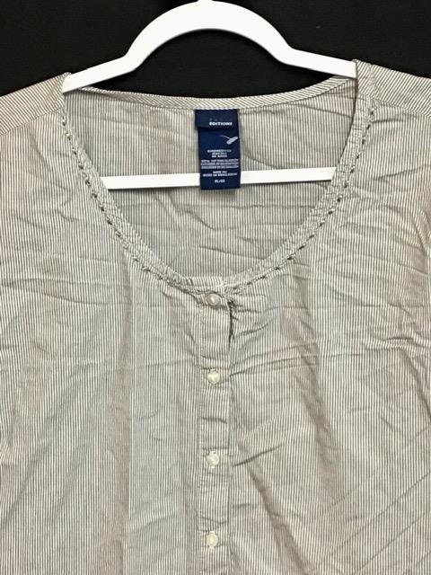 Basic editions gray white striped button down wom… - image 3