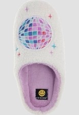 Joe Boxer Disco Ladies Clog Slippers - Ivory L: Smiley Face