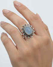 925 Solid Sterling Silver Blue Chalcedony Designer Ring