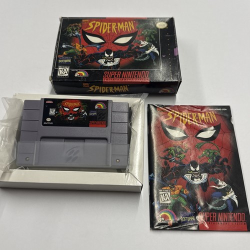 Spiderman Spider-Man Super Nintendo SNES Complete CIB Great Shape Poster