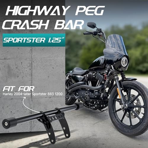 Sportster Highway Peg Crash Bar 1.25" Fat Engine Guard Compatible with Black - Picture 3 of 8