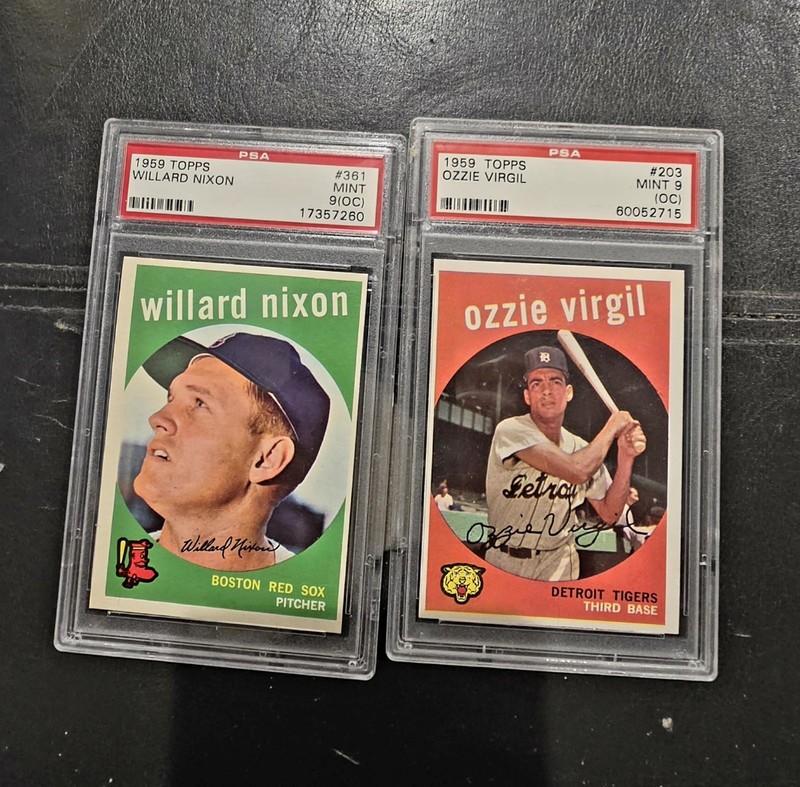 1959 TOPPS LOT OF 2 PSA 9 (OC) CARDS WILLARD NIXON OZZIE VIRGIL 