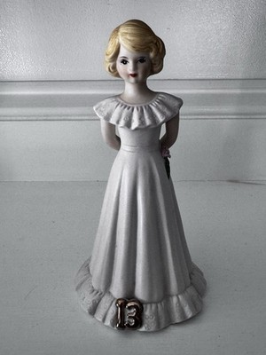 Vintage Enesco Growing Up Birthday Girls Age 13 Blonde Porcelain Cake Topper