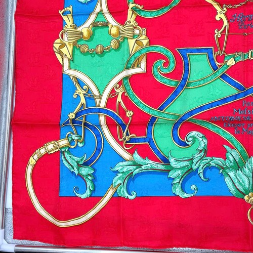 HERMES Bufanda de Seda Carre 90 Instrucción Rojo Real Elegante Chal - Imagen 5 de 10